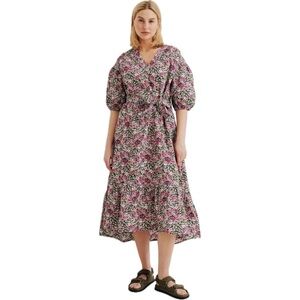 MNG By Mango Linda Dress Midi Pink Ditzy Floral Puff Sleeve